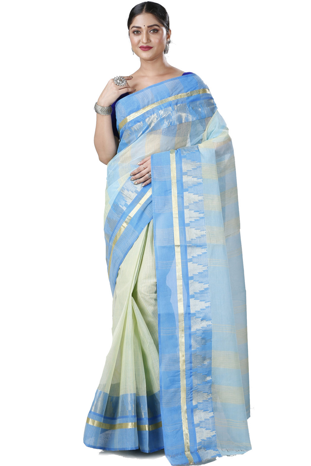Sky Blue Pure Cotton Vrinda Tant Saree (1092)
